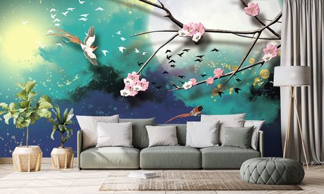 WALLPAPER TREE BRANCHES UNDER THE FULL MOON - WALLPAPERS SPACE AND STARS - WALLPAPERS