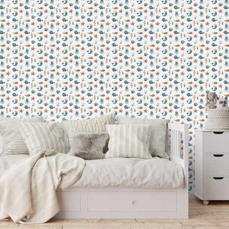 TAPETE MEERESWELT IN PASTELLFARBEN - KINDERTAPETEN - TAPETEN