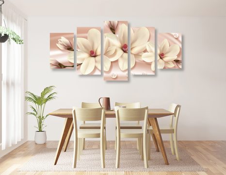 QUADRI 5 PEZZI – MAGNOLIA DI LUSSO CON PERLE - QUADRI DI FIORI - STAMPE E QUADRI
