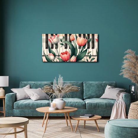 WANDBILD BLUMEN IM RHYTHMUS VON MUSIK UND KLAVIER - BILDER BLUMEN - BILDER