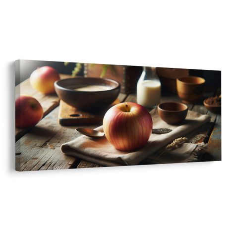 WANDBILD RUSTIKALES STILLLEBEN MIT APFEL - BILDER VON ESSEN UND GETRÄNKEN - BILDER