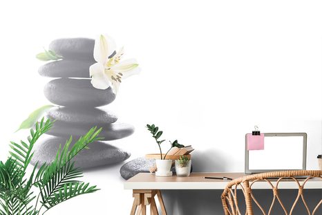 CARTA DA PARATI – PIETRE ZEN CON GIGLIO - CARTA DA PARATI FENG SHUI - CARTA DA PARATI