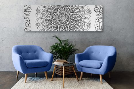 OBRAZ ABSTRAKTNÍ KVĚTINOVÁ MANDALA V ČERNOBÍLÉM PROVEDENÍ - OBRAZY FENG SHUI - OBRAZY