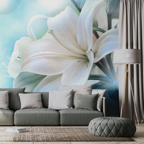 SAMOLEPÍCÍ TAPETA KVĚT LILIE NA ABSTRAKTNÍM POZADÍ - SAMOLEPÍCÍ TAPETY - TAPETY