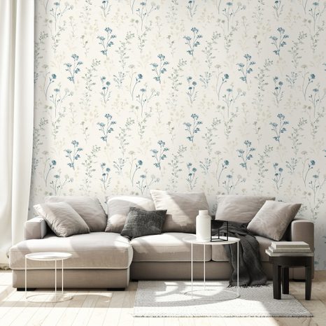 FOTOTAPETA JEMNÉ MODRÉ KVÍTKY NA BÉŽOVÉ - VZOROVANÉ TAPETY - TAPETY