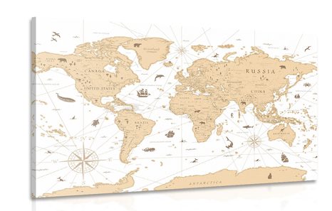 CANVAS PRINT BEIGE MAP - PICTURES OF MAPS - PICTURES