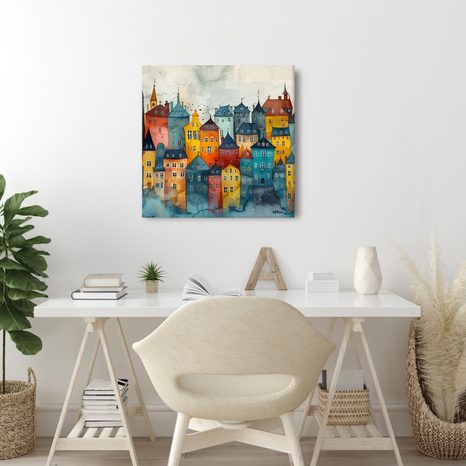 SLIKA BAJKOVITI GRADSKI KRAJOLIK - ŠARENE KUĆE - SLIKE
