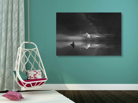 SLIKA LADJA NA MORJU V ČRNOBELI IZVEDBI - ČRNOBELE SLIKE - SLIKE