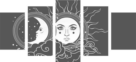 5-DÍLNÝ OBRAZ ČERNOBÍLÁ HARMONIE SLUNCE A MĚSÍCE - ČERNOBÍLÉ OBRAZY - OBRAZY