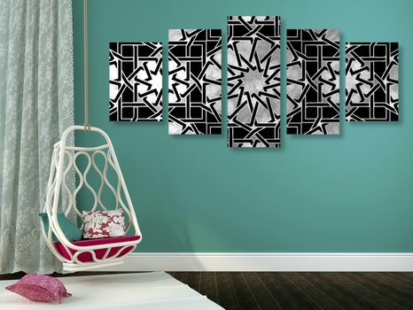 5-DELNA SLIKA ORIENTALSKI MOZAIK V ČRNOBELI IZVEDBI - ČRNOBELE SLIKE - SLIKE