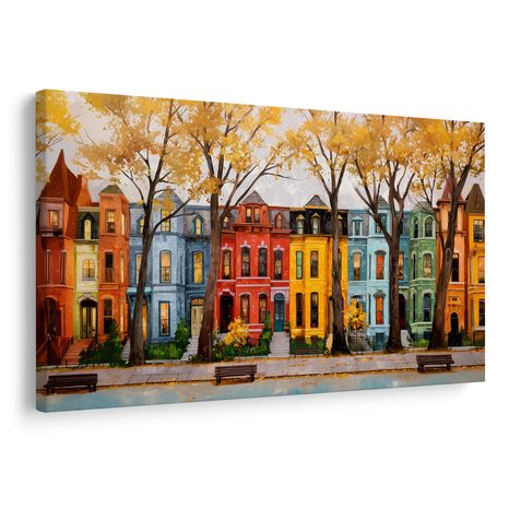 OBRAZ BAREVNÉ DOMY V ALEJI - BAREVNÉ DOMY - OBRAZY