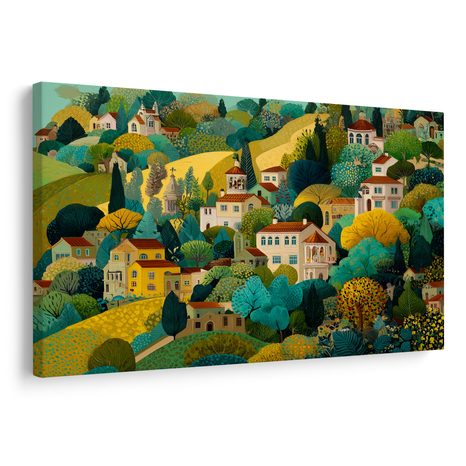 WANDBILD MALERISCHES DORF INMITTEN DER NATUR - BUNTE HÄUSER - BILDER