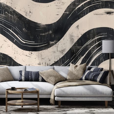 FOTOTAPET VALURI ABSTRACTE ALB-NEGRU - TAPET ABSTRACT - TAPETURI