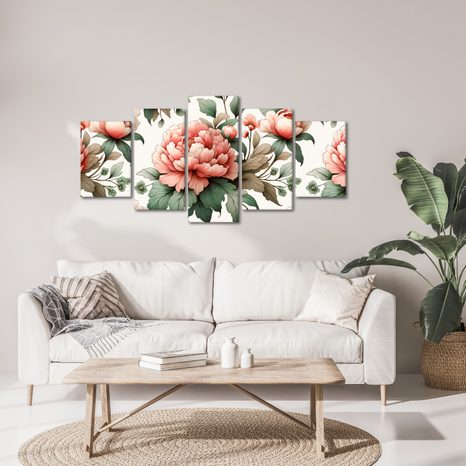 5-TEILIGES WANDBILD PFINGSTROSEN IN SANFTEN TÖNEN - BILDER BLUMEN - BILDER