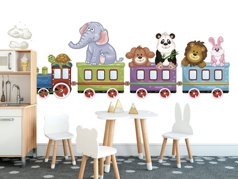 TAPETA VLÁČEK SE ZVÍŘÁTKY - DĚTSKÉ TAPETY - TAPETY