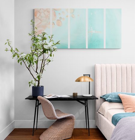 QUADRI 5 PEZZI – DONNA SUL MARE APERTO - QUADRI ASTRATTO - STAMPE E QUADRI