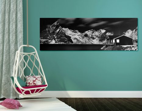 TABLEAU SUR TOILE – PAYSAGE NOCTURNE EN NORVÈGE EN NOIR ET BLANC - TABLEAUX EN NOIR ET BLANC - TABLEAUX