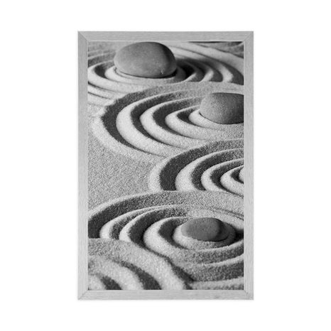PLAKÁT ZEN KAMENY V PÍSČITÝCH KRUZÍCH ČERNOBÍLÉM PROVEDENÍ - ČERNOBÍLÉ - PLAKÁTY
