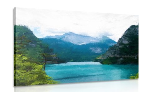 CANVAS PRINT PAINTED MOUNTAIN LAKE - PICTURES OF NATURE AND LANDSCAPE - PICTURES