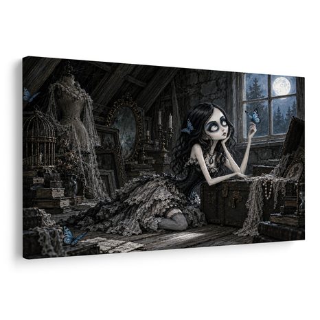 QUADRO SU TELA – RAGAZZA GOTICA CON FARFALLA - QUADRI HALLOWEEN E HORROR - STAMPE E QUADRI