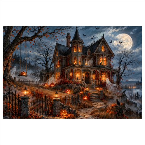 WANDBILD SPUKHAUS IM MONDSCHEIN - HALLOWEEN- UND HORROR-BILDER - BILDER
