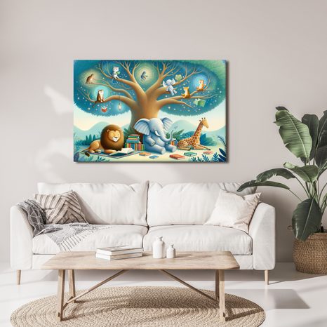 SLIKA ŽIVOTINJE KOJE ČITAJU POD STABLOM - DJEČJE SLIKE ŽIVOTINJICE - SLIKE