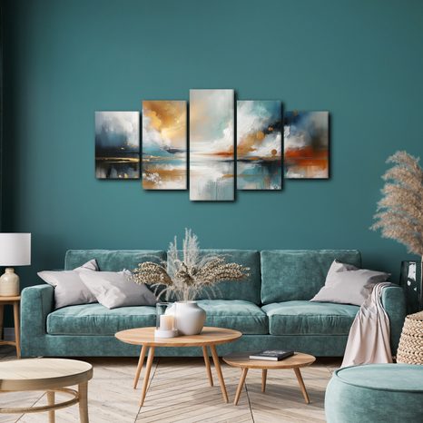 5-DÍLNÝ OBRAZ ABSTRAKTNÍ KRAJINA S JEZEREM - OBRAZY JEZERA - OBRAZY