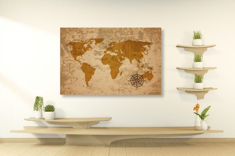 TABLOU HARTA LUMII VECHE CU O BUSOLĂ - TABLOURI CU HĂRȚI - TABLOURI