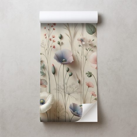 SAMOLEPÍCÍ TAPETA PASTELOVÉ LUČNÍ KVĚTY - WALLPAPERS FLOWERS - WALLPAPERS