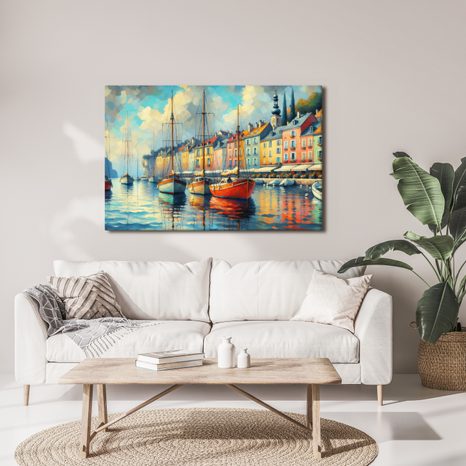 WANDBILD BOOTE IM BUNTEN HAFEN - BILDER VON STÄDTEN - BILDER