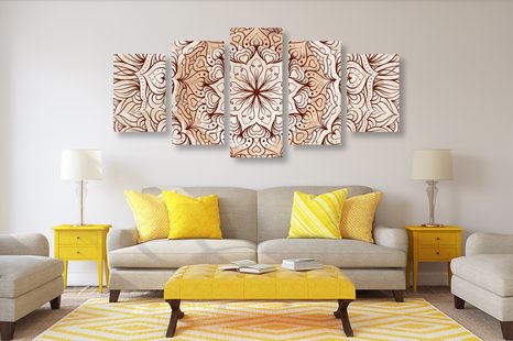 TABLOU 5-PIESE MANDALA ETNICĂ ABSTRACTĂ - TABLOURI FENG SHUI - TABLOURI