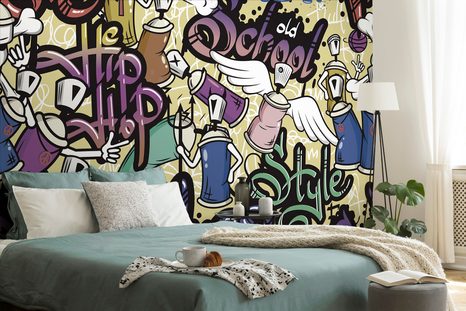 CARTA DA PARATI AUTOADESIVA – STREET ART ALLEGRO CON CONTRASTO GIALLO - CARTA DA PARATI AUTOADESIVE - CARTA DA PARATI