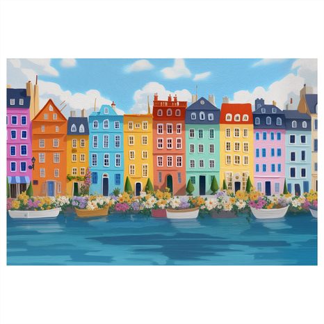 OBRAZ BAREVNÉ DOMY U ŘEKY - BAREVNÉ DOMY - OBRAZY