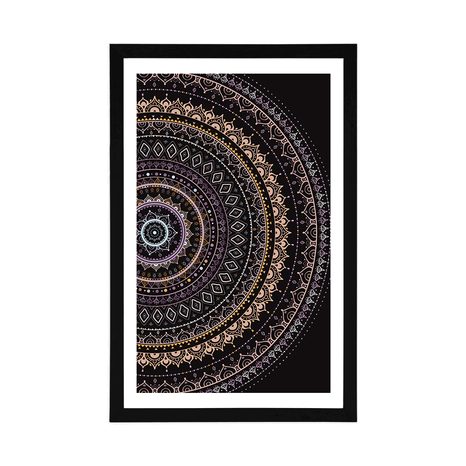 POSTER WITH MOUNT MANDALA WITH A SUN PATTERN IN PURPLE SHADES - FENG SHUI - POSTERS