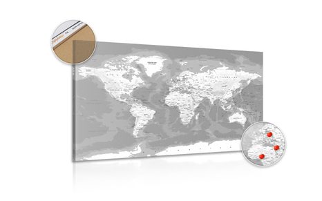 КАРТИНА ВЪРХУ КОРК – СТИЛНА ЧЕРНО-БЯЛА КАРТА НА СВЕТА - КАРТИНИ ВЪРХУ КОРК - КАРТИНИ