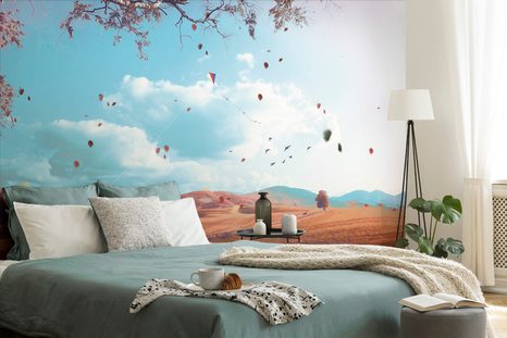 CARTA DA PARATI – FOGLIE CADENTI NEL PAESAGGIO AUTUNNALE - CARTA DA PARATI CAMPI E PRATI - CARTA DA PARATI