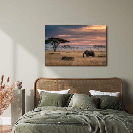 WANDBILD AFRIKANISCHE DÄMMERUNG MIT WILDNIS - BILDER VON ELEFANTEN - BILDER