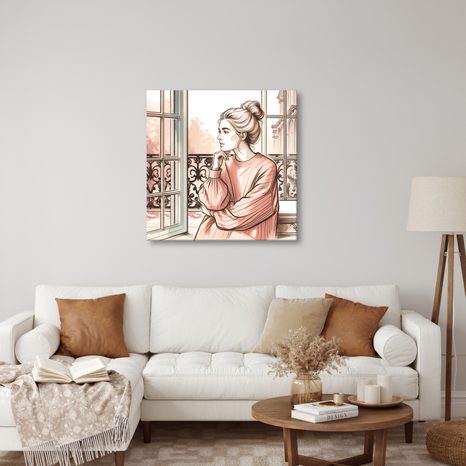 WANDBILD BLICK AUS FRANZÖSISCHEM FENSTER - WANDBILDER FRAUEN - BILDER