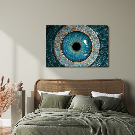 TABLEAU SUR TOILE – ŒIL TURQUOISE DANS L’OR - TABLEAUX PAR THÈME - TABLEAUX