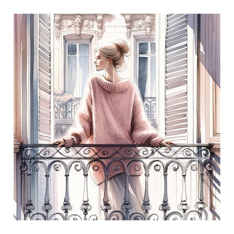 WANDBILD RUHIGE MOMENTE AUF DEM BALKON - WANDBILDER FRAUEN - BILDER