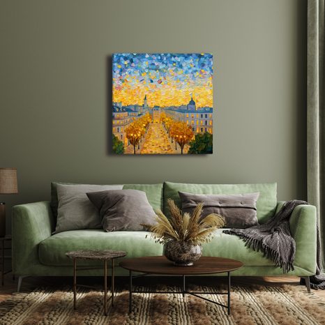 WANDBILD LEUCHTENDER HIMMEL ÜBER DER STADT - BILDER VON STÄDTEN - BILDER