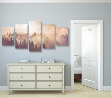 5-CZĘŚCIOWY OBRAZ MGŁA NAD LASEM - OBRAZY PRZYRODY I KRAJOBRAZY - OBRAZY