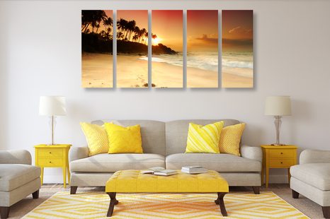 5-DÍLNÝ OBRAZ ZÁPAD SLUNCE NA SRÍ LANCE - OBRAZY PŘÍRODY A KRAJINY - OBRAZY