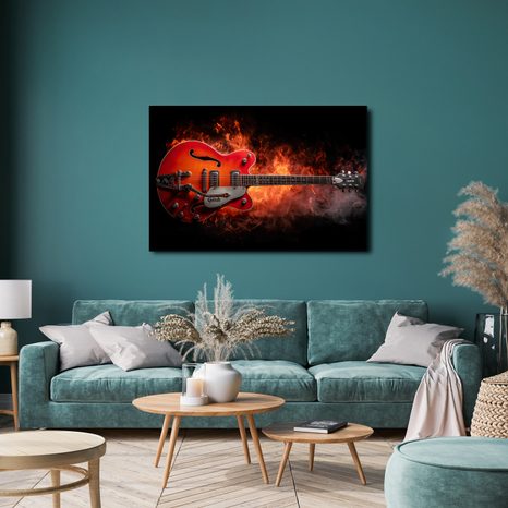 WANDBILD ELEKTRISCHE GITARRE IN FLAMMEN - MUSIKBILDER - BILDER