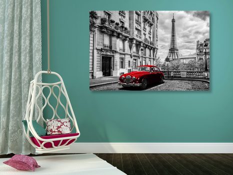 PIROS RETRÓ AUTÓ PÁRIZSBAN - VÁROST ÁBRÁZOLÓ KÉPEK - KÉPEK