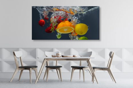 CANVAS PRINT FRUIT FALLING INTO WATER - PICTURES - 🔥 TOTAL SALE 🔥