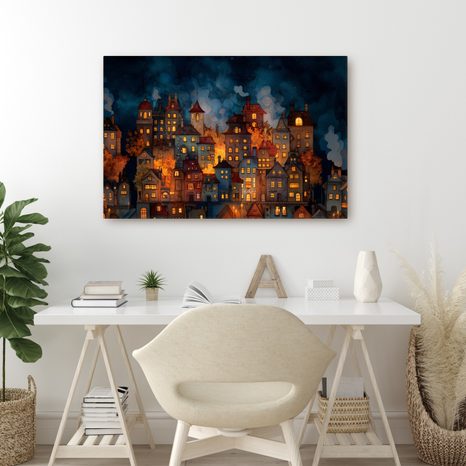 OBRAZ VÁNOČNÍ VESNICE POD HVĚZDAMI - BAREVNÉ DOMY - OBRAZY