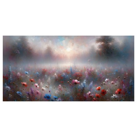 WANDBILD MORGENDLICHER NEBEL ÜBER BLUMEN - WANDBILDER FELDER UND WIESEN - BILDER