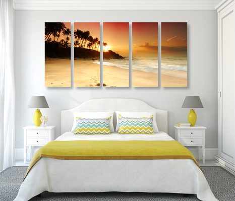 5-DÍLNÝ OBRAZ ZÁPAD SLUNCE NA SRÍ LANCE - OBRAZY PŘÍRODY A KRAJINY - OBRAZY