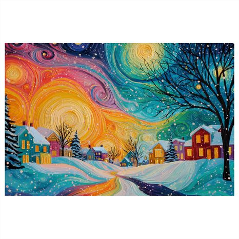 WEIHNACHTLICHES WANDBILD WINTERMÄRCHEN VERSCHNEITES DORF - WEIHNACHTS- UND WINTERBILDER - BILDER